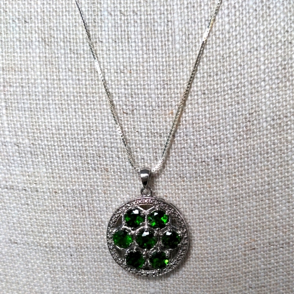 QVC Jewelry - New Chrome Diopside Pendant Necklace. 20" Sterling Silver Box Chain. QVC, Green